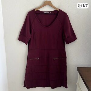 Athleta Strata Stretch Ponte Dress Burgundy Wine Modest Mature Knit Dress XL